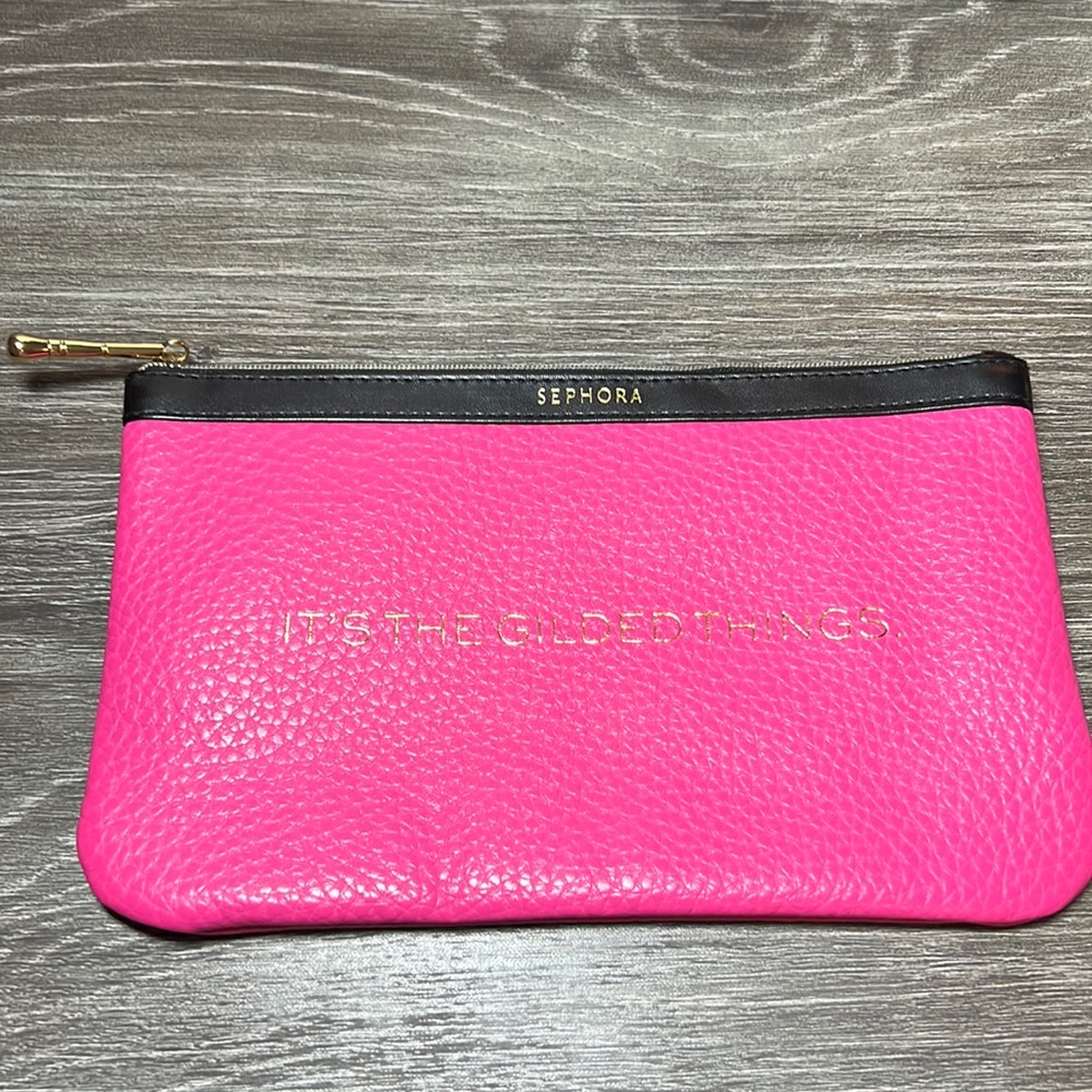 Sephora Collection It’s The Gilded Things Bag Clutch Hot Pink Cosmetics Pouch - Picture 2 of 7
